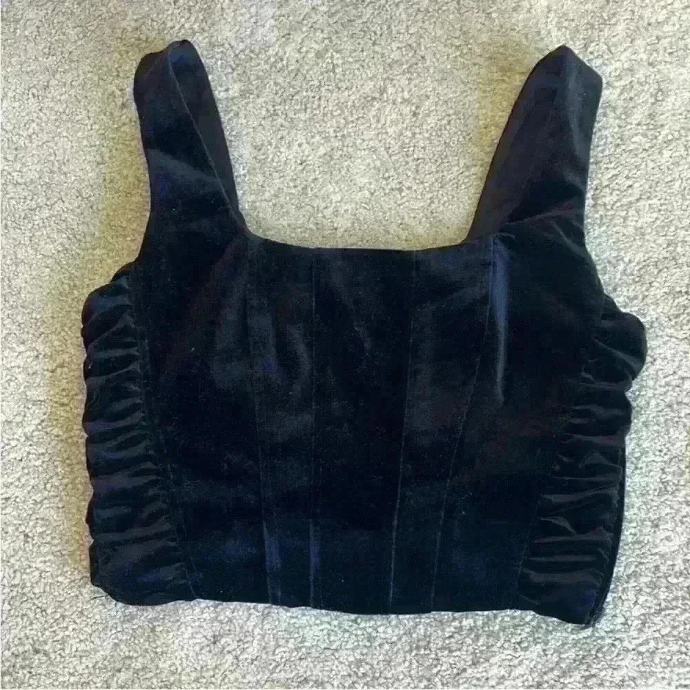 House of Harlow black corset velour side zip tank top